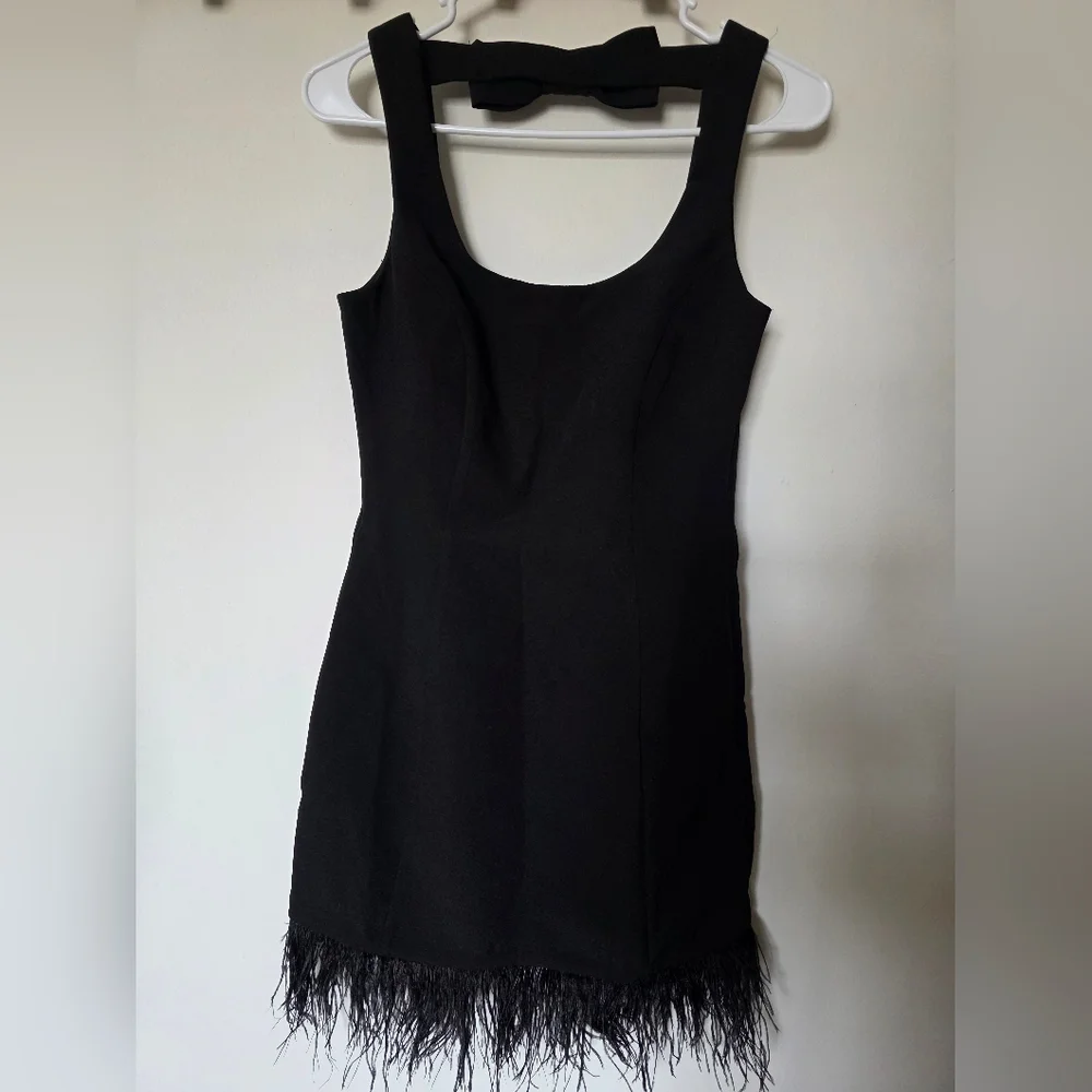 endless rose Feather Trim‎ Mini Dress BLACK Cutout Bow Size XS - Picture 3 of 6